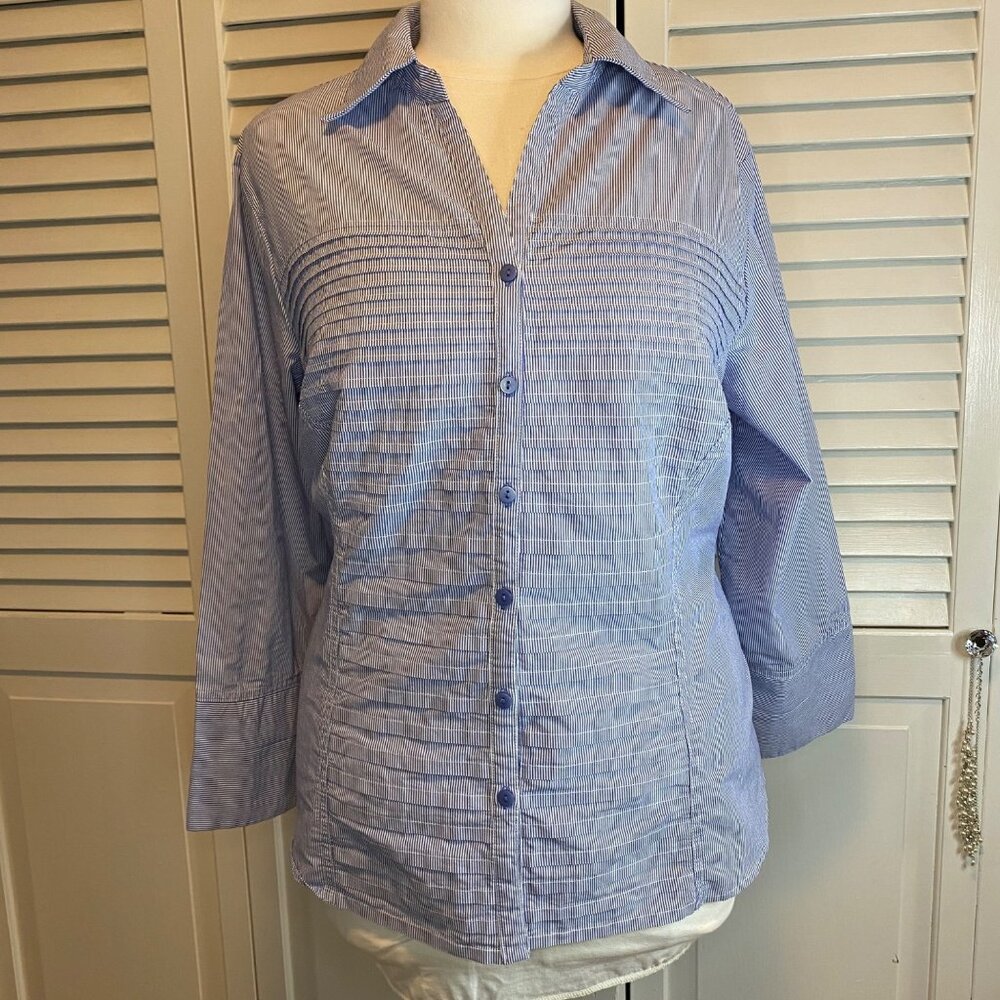 ZAC & RACHEL PLUS SIZE STRIPED COTTON BLEND BUTTON DOWN SHIRT